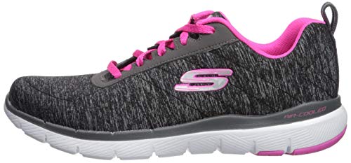 Skechers Women's FLEX APPEAL 3.0-INSIDERS Trainers, Black (Black & Charcoal Mesh/Hot Pink Trim Bkhp), 5 UK 38 EU