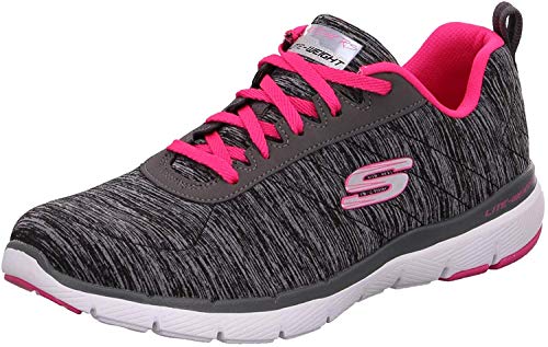 Skechers Women's FLEX APPEAL 3.0-INSIDERS Trainers, Black (Black & Charcoal Mesh/Hot Pink Trim Bkhp), 5 UK 38 EU