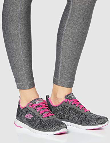 Skechers Women's FLEX APPEAL 3.0-INSIDERS Trainers, Black (Black & Charcoal Mesh/Hot Pink Trim Bkhp), 5 UK 38 EU