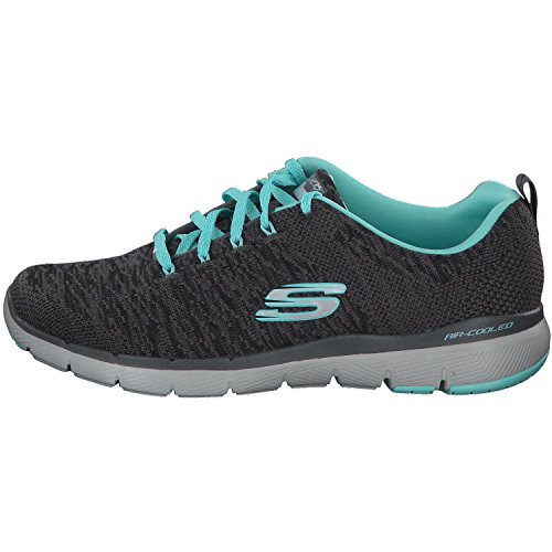 Skechers Women's Flex Appeal 3.0 Trainers, Grey (Charcoal Knit Mesh/Lt Blue & White Trim Cclb), 7 UK, 40 EU