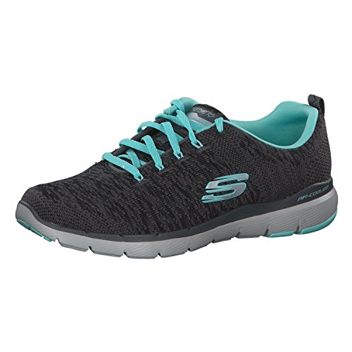 Skechers Women's Flex Appeal 3.0 Trainers, Grey (Charcoal Knit Mesh/Lt Blue & White Trim Cclb), 7 UK, 40 EU