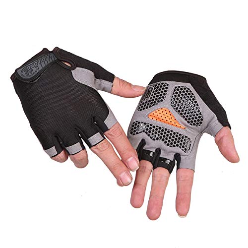 Skevic Guantes de Ciclismo Hombre Mujer MTB Guantes Bicicleta Montaña Medio Dedo, Guantes Gimnasio Deportivos Bici Moto Fitness, Guantes Gym Antideslizante, Acolchado y Transpirables (Negro, M)