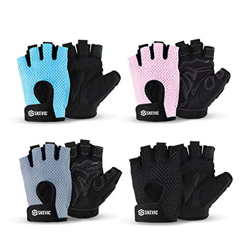 Skevic Guantes Gimnasio Hombre y Mujer - Guantes Gym ideales para Levantamiento de Pesas, Crossfit, Barra Dominadas, Ciclismo, etc. Guantes Gimnasio Mujer, Guantes Fitness Transpirable Antideslizante