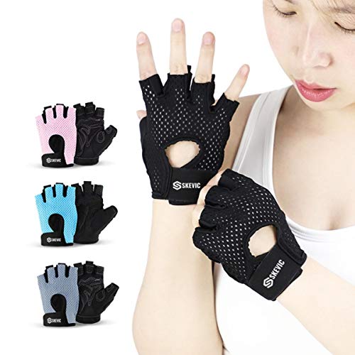 Skevic Guantes Gimnasio Hombre y Mujer - Guantes Gym Mujer y Hombre Antideslizante para Levantamiento de Pesas, Crossfit, Ciclismo, etc. Guantes Fitness Transpirable con Protección de Muñeca y Palma