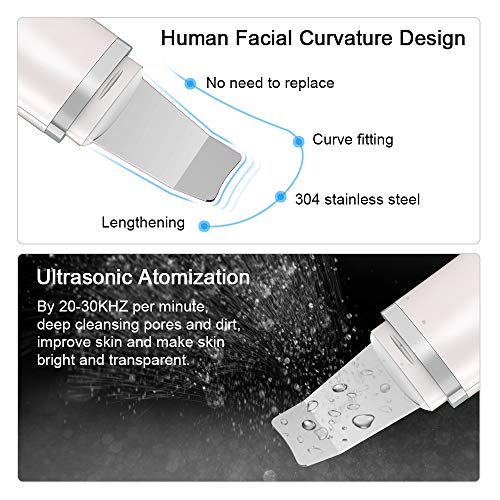 Skin Scrubber Facial, HailiCare 3-in-1 Dispositivo Ultrasónico Limpieza de la Piel Facial para Limpieza Profunda, Tratamiento de Exfoliación Hidratante y Lifting Facial, Carga USB, 3 Modos Blanco