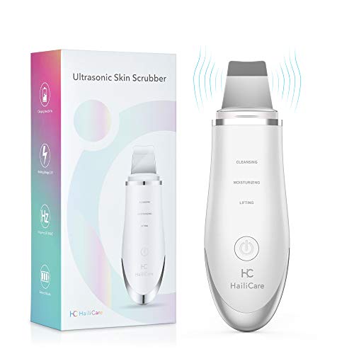 Skin Scrubber Facial, HailiCare 3-in-1 Dispositivo Ultrasónico Limpieza de la Piel Facial para Limpieza Profunda, Tratamiento de Exfoliación Hidratante y Lifting Facial, Carga USB, 3 Modos Blanco