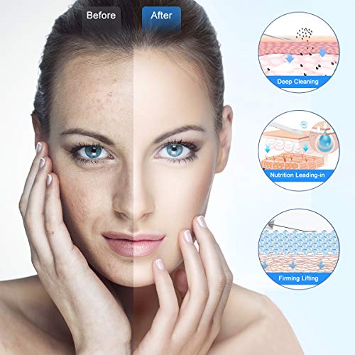 Skin Scrubber Facial, HailiCare 3-in-1 Dispositivo Ultrasónico Limpieza de la Piel Facial para Limpieza Profunda, Tratamiento de Exfoliación Hidratante y Lifting Facial, Carga USB, 3 Modos Blanco