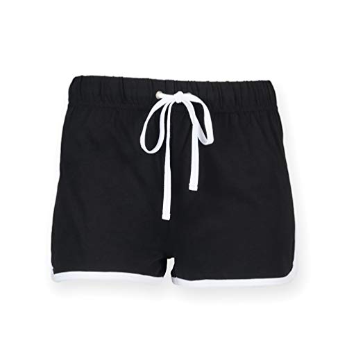 Skinni Fit- Pantalones Cortos de Deporte/Gimnasio para Mujer (Pequeña (S)) (Blanco/Negro)