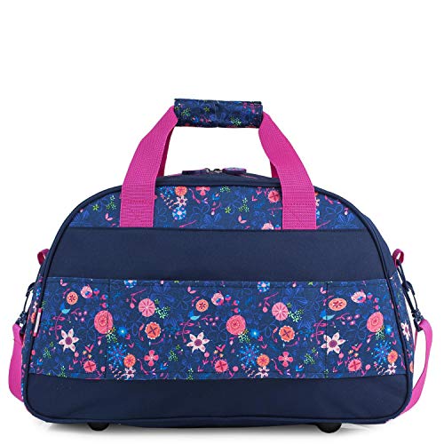 SKPAT - Bolsa para Niña de Gimnasio Personalizada con Motivos Florales y Brillos Purpurina, Incluye Llavero a Conjunto de Regalo, Ligera y Práctica 131545, Color Marino