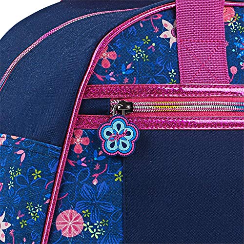 SKPAT - Bolsa para Niña de Gimnasio Personalizada con Motivos Florales y Brillos Purpurina, Incluye Llavero a Conjunto de Regalo, Ligera y Práctica 131545, Color Marino