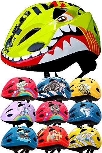 SkullCap® Casco Niño Bicicleta diseñado por los niños, Casco Bici Carretera Chico y Chica, Casco Bicicleta montaña, Dinosaurio, Animal, Dino