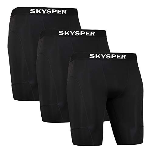 SKYSPER 3 Piezas Pantalones Cortos de Compresión Hombre Mallas Cortas Running Leggings Deportivos para Hombres Secado Rápido Transpirable para Deporte, Fitness, Gym