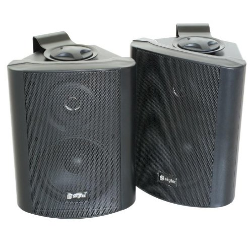 Skytec Pareja Altavoces para Uso Comercial (200W, 13cm (5") Subwoofer und 2,5cm (1") Tweeter, 89db SPL, Montaje Pared y Techo) Negro