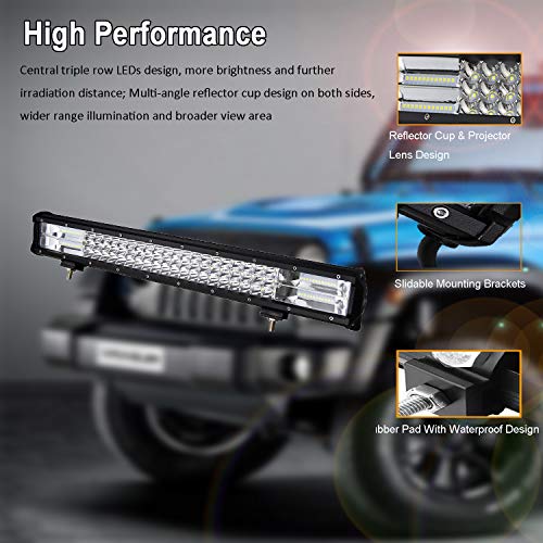 SKYWORLD 22 pulgadas 324W barra de luz de fila de LED triple, DC 12V-24V 6000K 7D LED barra de luz de conducción Punto de inundación Combo Haz de luz de trabajo para Off Road Truck ATV UTV SUV 4WD