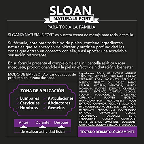 Sloan Naturals Fort - crema de masaje Ingredientes naturales