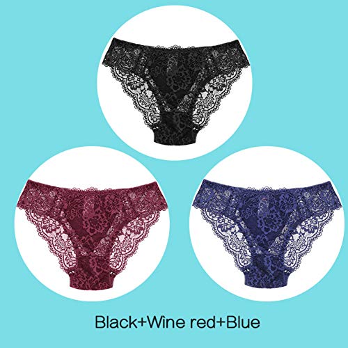 SLXHUAFA Braguitas 3 Unids/Set Bragas De Encaje para Mujeres Ropa Interior De Moda Tejido Niñas Calzoncillos Florales L-2Xl Calzoncillos De Mujer Lencería Femenina Nuevo