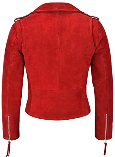 Smart Range Ladies Brando Leather Jacket Red Suede Fitted Biker Motorcycle Style MBF (10 For Bust 32")