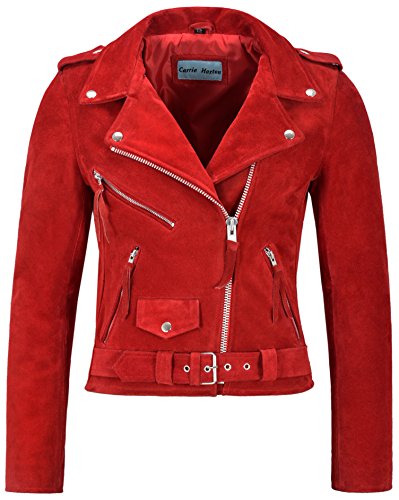Smart Range Ladies Brando Leather Jacket Red Suede Fitted Biker Motorcycle Style MBF (10 For Bust 32")