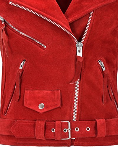 Smart Range Ladies Brando Leather Jacket Red Suede Fitted Biker Motorcycle Style MBF (10 For Bust 32")