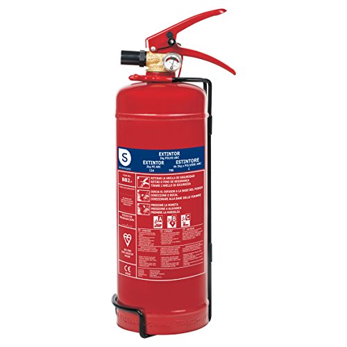 Smartwares FEX-15122 Extintor de Polvo seco, capacidad 2 kg, resistencia al fuego ABC (13A, 70B, C), incluye soporte para pared, certificado BSI