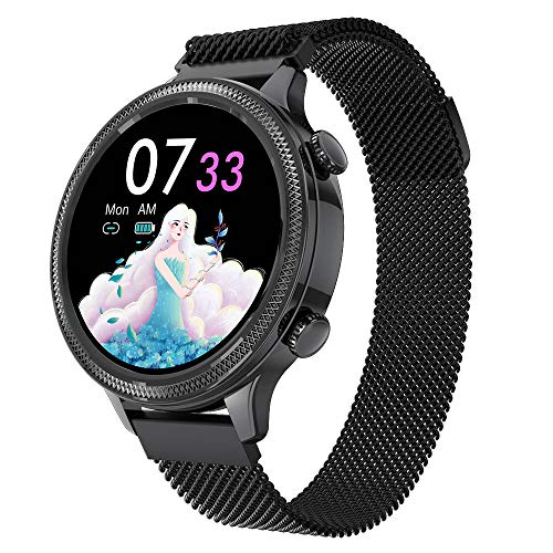 Smartwatch Mujeres, 1.1 Pulgadas de Color con Pantalla TáCtil Redonda HD Ip67 Reloj Inteligente A Prueba de Agua, Fitness Rastreador con Podómetro Frecuencia CardíAca para Dormir(Color:Negro)