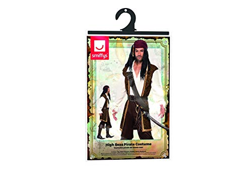 Smiffy'S 26224L Disfraz De Pirata De Alta Mar Con Top, Pantalones Cortos, Tahalí Cinturón Y Pañoleta Para La Cabeza, Marrón, L - Tamaño 42"-44"