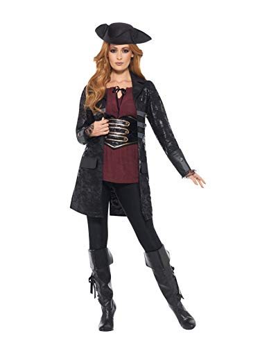 Smiffys Jacket, Ladies Chaqueta Pirata para Mujer, Color Negro, L-UK Size 16-18 (47359L)