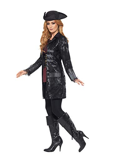 Smiffys Jacket, Ladies Chaqueta Pirata para Mujer, Color Negro, M-UK Size 12-14 (47359M)