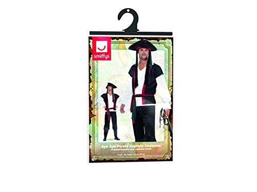 Smiffy's Smiffys-45492XL Disfraz de capitán Pirata, con Parte de Arriba, pantalón, Corbata y sombr, Color Negro, XL-Tamaño 46"-48" 45492XL