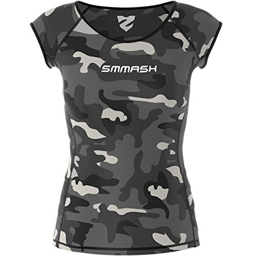 SMMASH Camo Camiseta Deporte de Manga Corta para Mujer, Ropa Deportiva Mujer para Fitness, Yoga, Formación, Crossfit, Material Transpirable y Antibacteriano, (S)