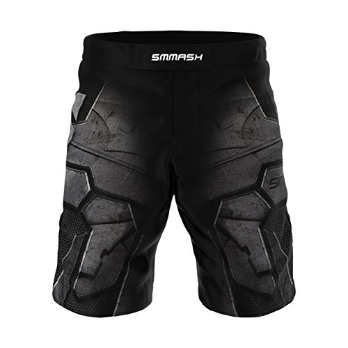 SMMASH Dark Knight Deporte Profesionalmente Pantalones Cortos MMA para Hombre, Shorts MMA, BJJ, Grappling, Krav Maga, Material Transpirable y Antibacteriano, (M)