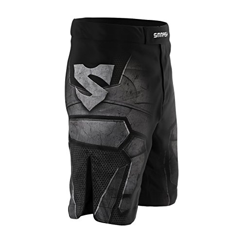 SMMASH Dark Knight Deporte Profesionalmente Pantalones Cortos MMA para Hombre, Shorts MMA, BJJ, Grappling, Krav Maga, Material Transpirable y Antibacteriano, (M)