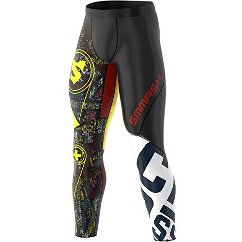 SMMASH Graffiti Deportivo Largo Leggins Hombre, Pantalones Largo Deporte Dombre por un Gimnasio de Yoga Corrientes, Material Transpirable y Antibacteriano, (L)