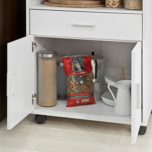 SoBuy Aparador Auxiliar bajo de Cocina para microondas,con 2 Puertas y 1 cajón,L59 cm x P40 cm x H92 cm,FSB09-W,ES