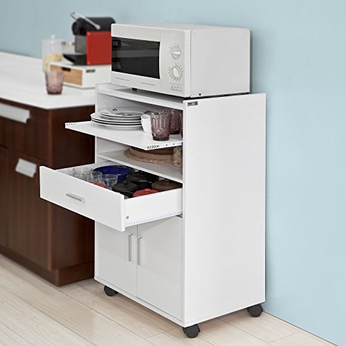 SoBuy Aparador Auxiliar bajo de Cocina para microondas,con 2 Puertas y 1 cajón,L59 cm x P40 cm x H92 cm,FSB09-W,ES