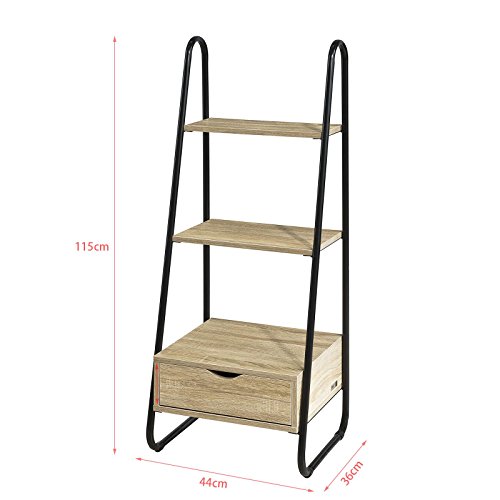 SoBuy Estanteriá en Escalera,Librería Infantil, 2 Estantes y 1 Cajón de Almacenamiento,H115cm,FRG219-N,ES