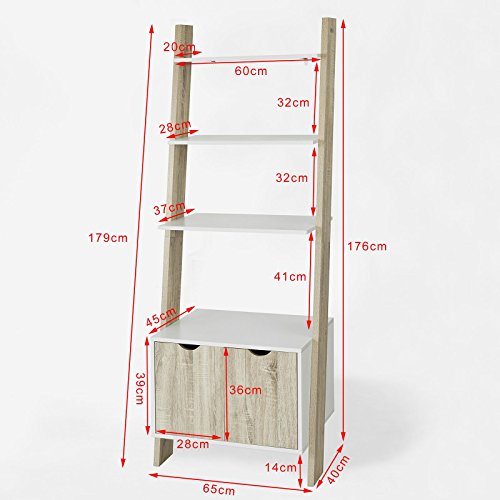 SoBuy Estanterías Librerias, Biblioteca de Almacenamiento en Rack 4 Estantes con 1 Armario Moderno, FRG110-WN, ES