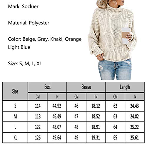 Socluer Sudaderas para Mujer con Cuello Alto y Manga Larga Suéter Señoras Suéter de Punto Cuello Alto Ocio Suéter Elegante Sudadera Tops de Gran tamaño