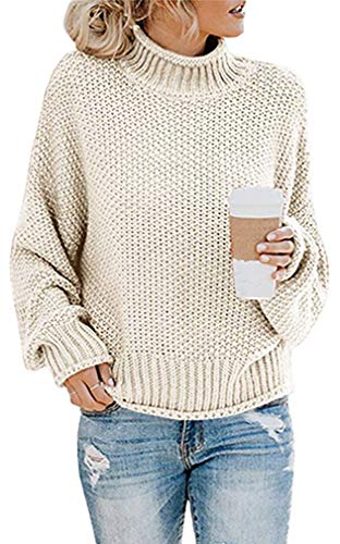 Socluer Sudaderas para Mujer con Cuello Alto y Manga Larga Suéter Señoras Suéter de Punto Cuello Alto Ocio Suéter Elegante Sudadera Tops de Gran tamaño