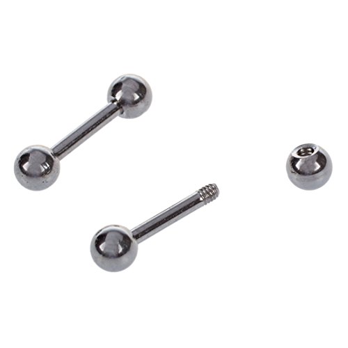 SODIAL Un par de pendientes de oreja de barra con pesas de bola de acero inoxidable de hombres Aretes - 3 mm, Plata