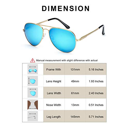 SODQW Gafas de Sol Polarizadas Mujer Espejo Marca Clásico Metal Marco 100% UVA/UVB Protección (Marco Dorado/Lente azul)