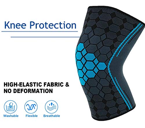 SOFIT Rodillera de Soporte, Mangas de Compresión de Rodilla, para Tenis, Correr, Escalada, Soporte de Rodilla Transpirable con Antimicrobiano Que Absorbe la Humedad, Mujeres y Hombres (M, Blue)