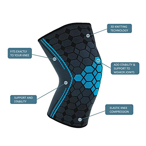 SOFIT Rodillera de Soporte, Mangas de Compresión de Rodilla, para Tenis, Correr, Escalada, Soporte de Rodilla Transpirable con Antimicrobiano Que Absorbe la Humedad, Mujeres y Hombres (M, Blue)