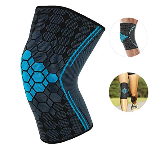 SOFIT Rodillera de Soporte, Mangas de Compresión de Rodilla, para Tenis, Correr, Escalada, Soporte de Rodilla Transpirable con Antimicrobiano Que Absorbe la Humedad, Mujeres y Hombres (M, Blue)