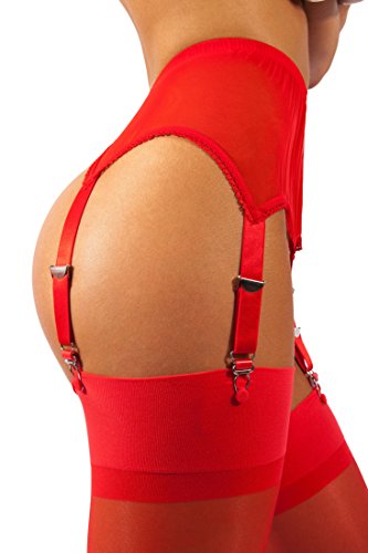 sofsy Medias Sheer Thong de Garter y cinturones de ligueros Plain 15 Den [Hechos en Italia] (El liguero se vende por separado de las medias) Red 4 - Large