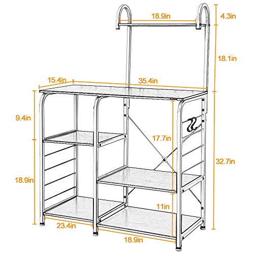 SogesHome Soporte para Horno de microondas de 90 x 42 x 133 cm con Ganchos de Little Kitchen Baker Carrito de Almacenamiento Estante de estación de Trabajo,Negro,172-BK-SH