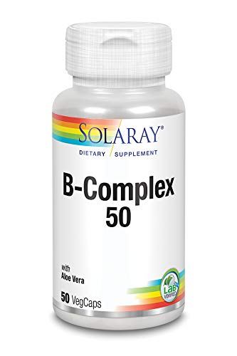 SOLARAY® B complex 50. 50 VegCaps. Las Vitaminas B contribuyen al normal funcionamiento del sistema nervioso. Sin gluten. Apto para veganos.