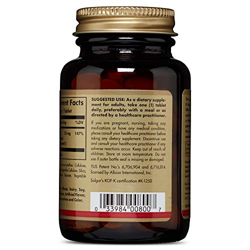 Solgar® Zinc Quelado, 100 Comprimidos - Protege del daño oxidativo y mantiene tu pelo, piel y uñas.  Apto para veganos