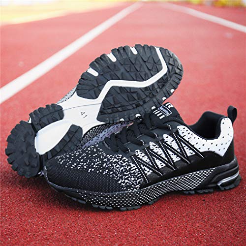 SOLLOMENSI Zapatillas de Deporte Hombres Running Zapatos para Correr Gimnasio Sneakers Deportivas Padel Transpirables Casual Montaña 43 EU A Negro