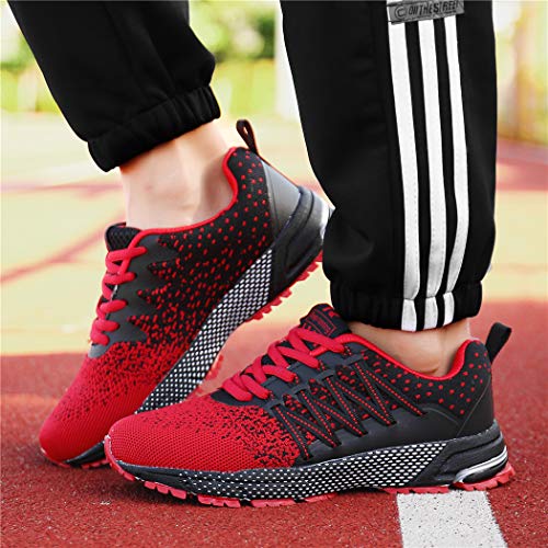 SOLLOMENSI Zapatillas de Hombres Deporte Running Zapatos para Correr Gimnasio Sneakers Deportivas Padel Transpirables Casual Montaña 44 EU A Rojo